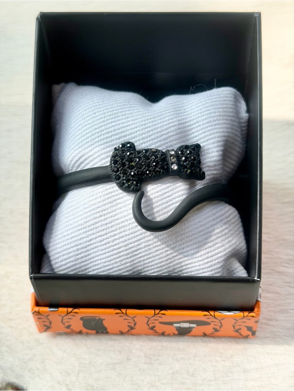 True To Form Black Cat Hinged Bangle Bracelet Pave Crystal Viral Halloween NWT